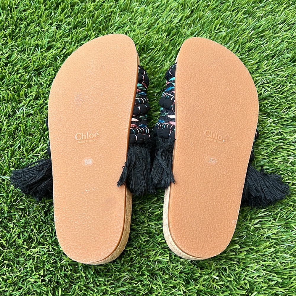 NWOB Chloe Kerenn Woven Leather Fringe Sandal Slide - Picture 9 of 15